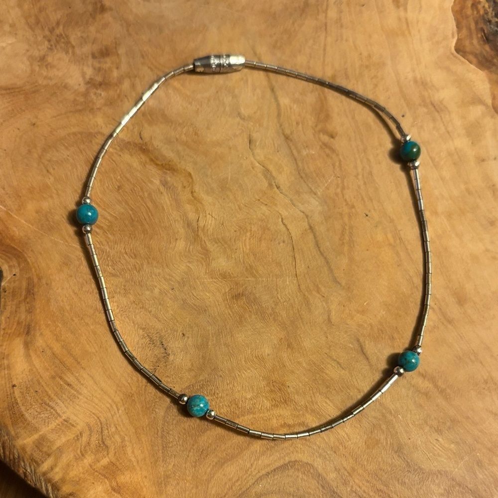 Liquid Silver and Turquoise Beaded Ankle Bracelet